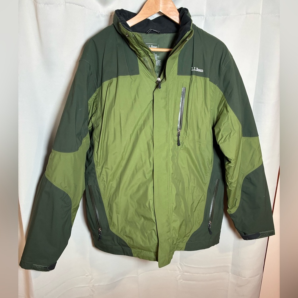 L.L.Bean Men's L TALL Colorblock 3-in-1 Insulated Hooded Jacket Green Shell